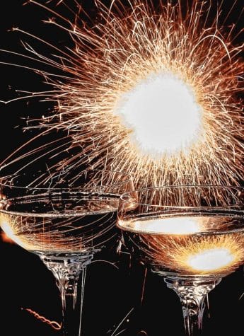 champagner Gläser, Feuerwerk